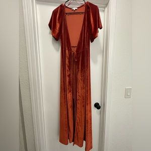Baltic Born, Meghan velvet wrap maxi dress. Color Rust